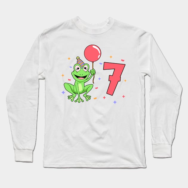 I am 7 with frog - kids birthday 7 years old Long Sleeve T-Shirt by Modern Medieval Design